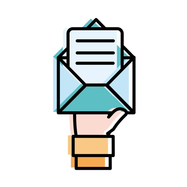 Bewegt Farbe Mann Hand mit E-Mail-Nachricht Informationen — Stockvektor