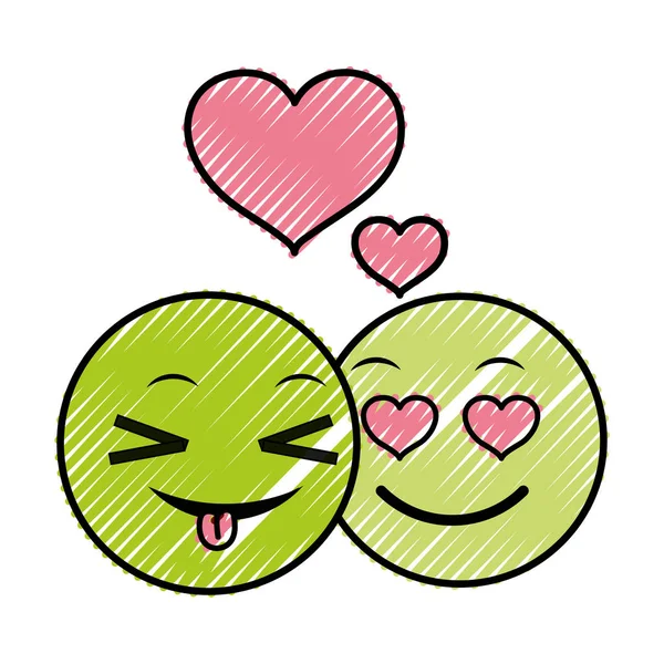 Doodle paar emoji grappig en verliefd expressie — Stockvector