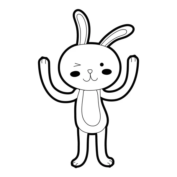 Outline rabbit cartoon animal with hands up — Stock Vector