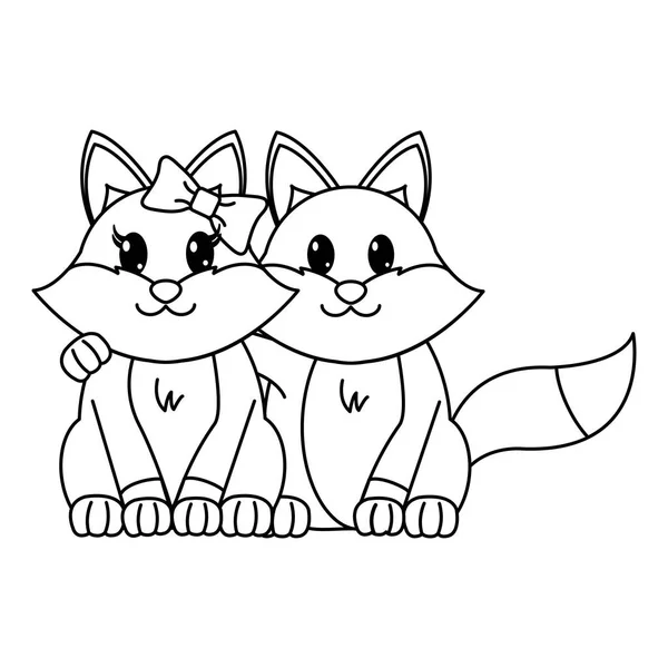 Line fox par söta djur tillsammans — Stock vektor