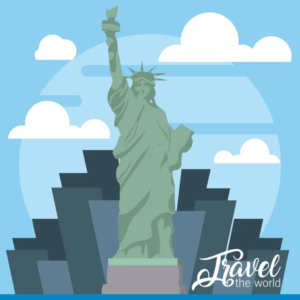 Travel World Card Liberty Statue Vector Illustration Graphic Design — Stock Vector