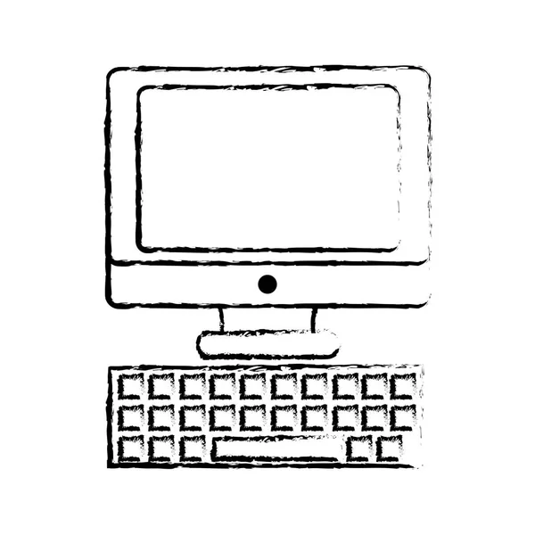 Computadora de pantalla grunge con icono de tecnología de teclado — Vector de stock