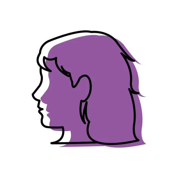 Cabeza de mujer de contorno de color movido con diseño de peinado — Vector de stock