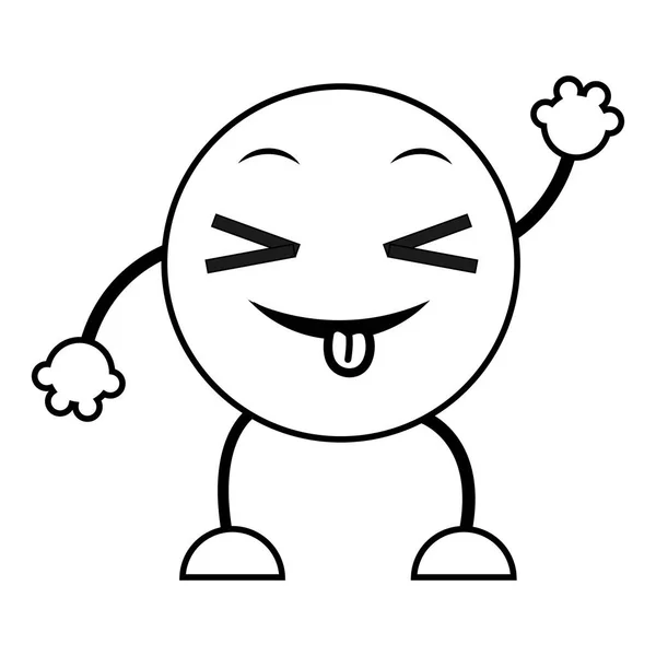 Línea bromeando expresión emoji con brazos y piernas — Vector de stock