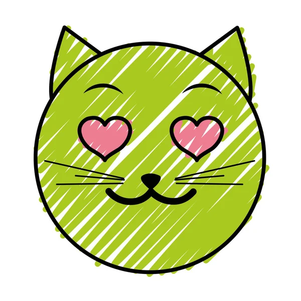Doodle enamored gato rosto emoji expressão —  Vetores de Stock