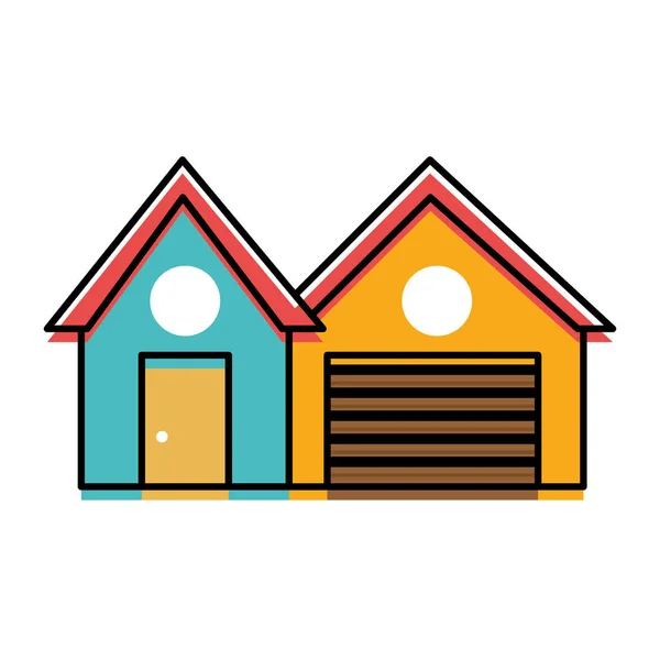 移动彩色城市房子与车库和窗户设计 — 图库矢量图片