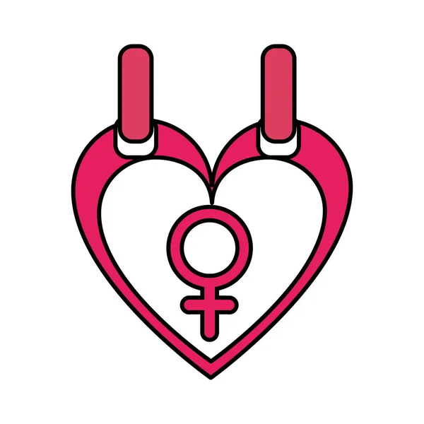 Płeć żeńska znak wewnątrz serca grafiki — Wektor stockowy