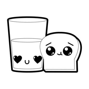 Ekmek ve unlu gıda mutfak ve salonu Tema izole tasarım vektör çizim süt