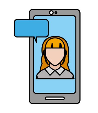 kadın smartphone ile sohbet kabarcık içinde meçhul avatar çizgi renk