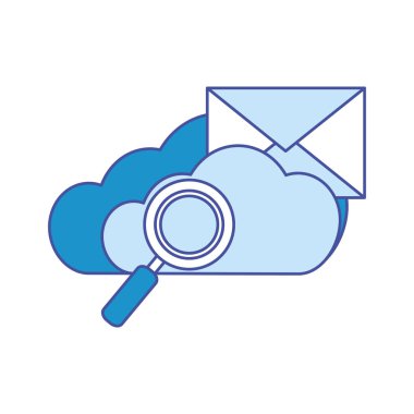 Bulut depolama teknolojisi ve sanal Tema izole tasarım vektör çizim bilgisayar