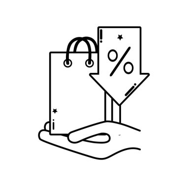 satırı el ile alışveriş çantası ve ok yüzde