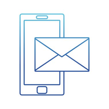 Mavi çizgili smartphone teknoloji ile metin mektup mesaj