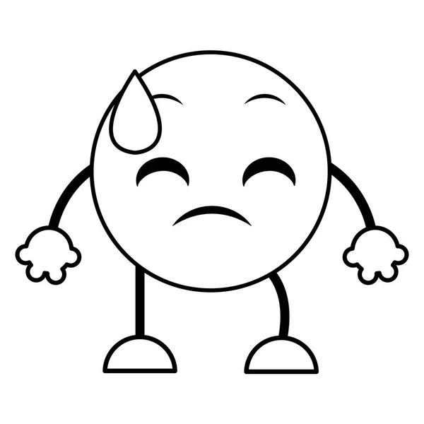 Lijn zweten emoji expressie met armen en benen — Stockvector