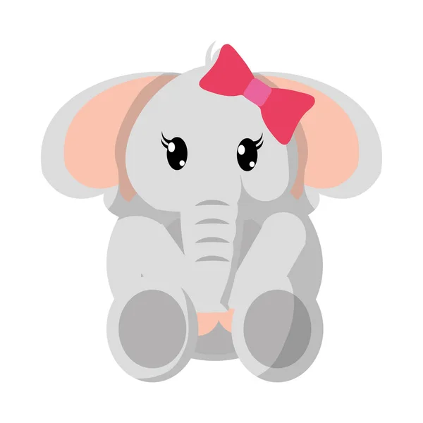Kleurrijke vrouwelijke olifant schattige dier met lint boog — Stockvector