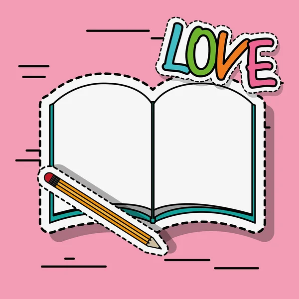 Βιβλίο και μολύβι σχολείο εργαλείο patch αυτοκόλλητο — Διανυσματικό Αρχείο