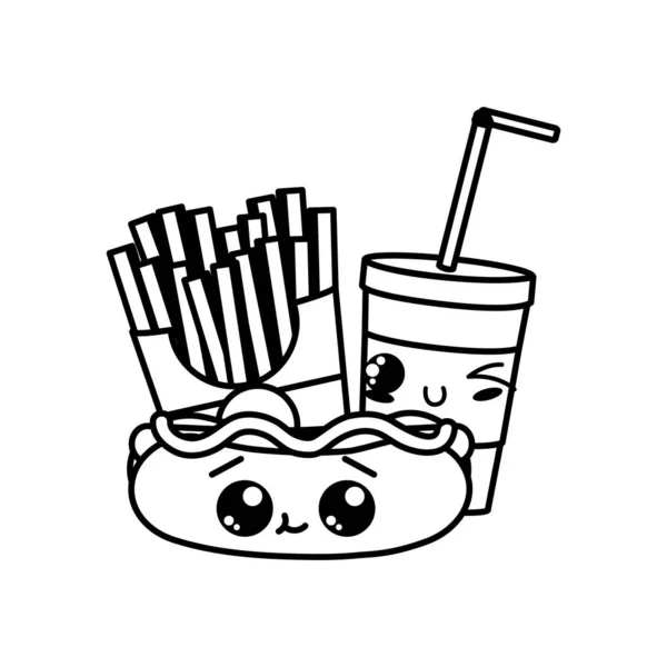 快餐城市和美味菜单主题的炸薯条饮料和热狗隔离的设计向量例证 — 图库矢量图片