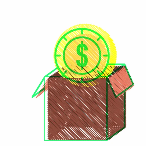 Moneda dentro de la caja de diseño — Vector de stock