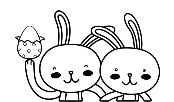 Строка счастливая пара кролика вместе с яйцом Пасха — стоковый вектор