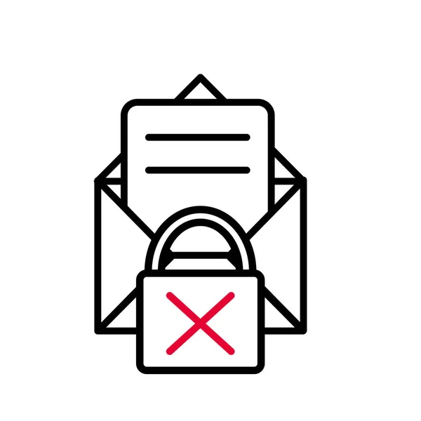 Línea de correo electrónico mensaje de carta con candado de mala seguridad — Vector de stock