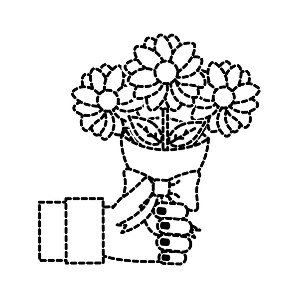 Tečkované tvar žena ruku s krásné květiny kytice — Stockový vektor