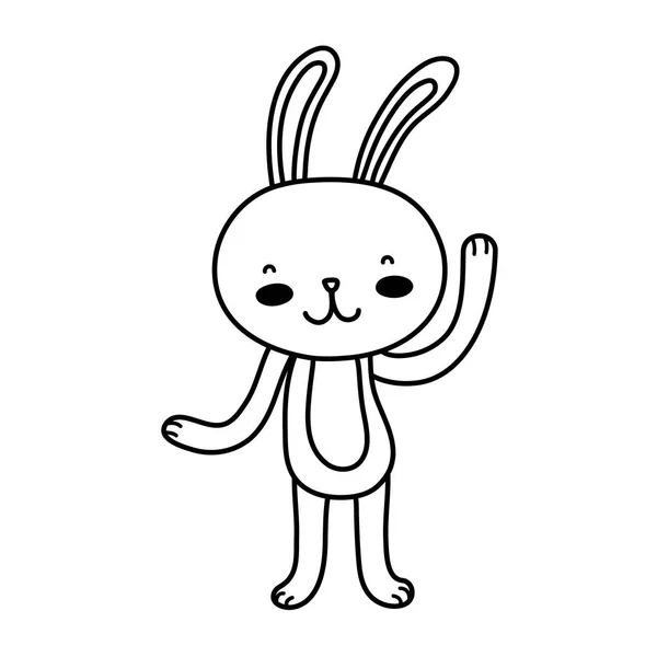 Ligne heureux lapin dessin animé mignon animal — Image vectorielle