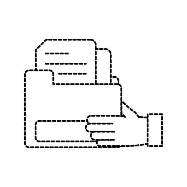 ファイル フォルダーのドキュメントと点線の形状の男の手 — ストックベクタ