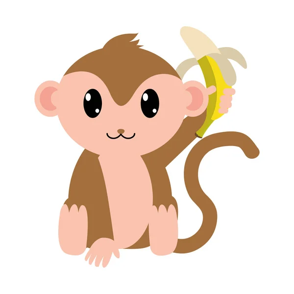 손에 바나나와 함께 화려한 귀여운 원숭이 야생 동물 — 스톡 벡터