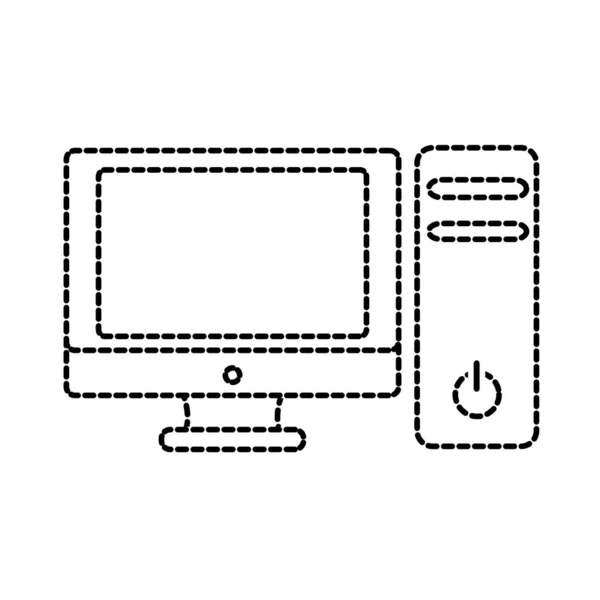 Ordenador de pantalla electrónica de forma punteada con tecnología de CPU — Vector de stock