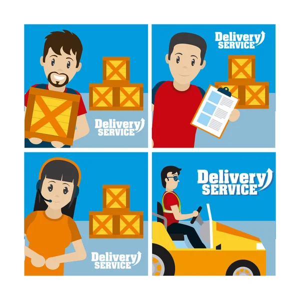 Delivery Service Cards Cartoons Collection Vector Illustration Graphic Design — Stock Vector