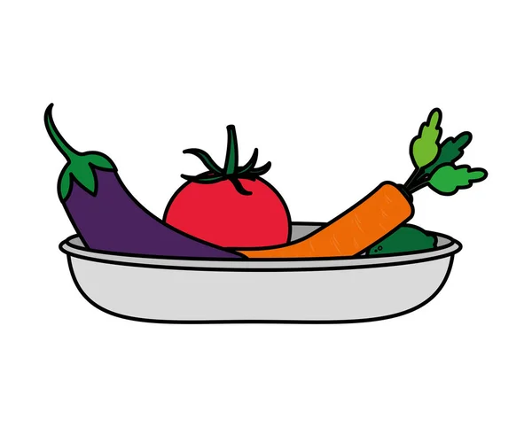 Tomate Berinjela Cenoura Legumes Tema Comida Saudável Orgânica Design Isolado — Vetor de Stock