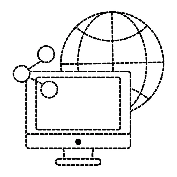 Prickade formen skärm dator med aktie och global anslutning — Stock vektor