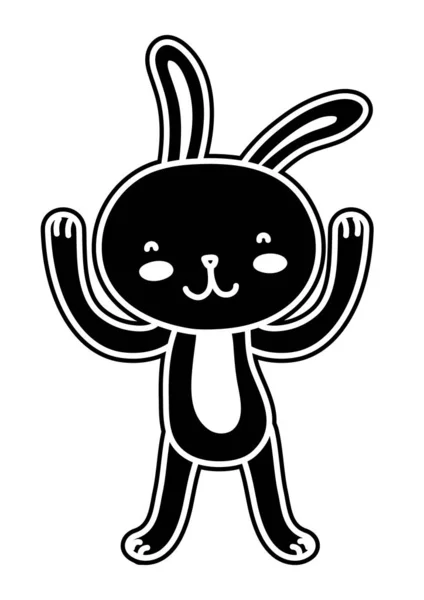 Silhouette cartoon rabbit animal with hands up — Stock Vector