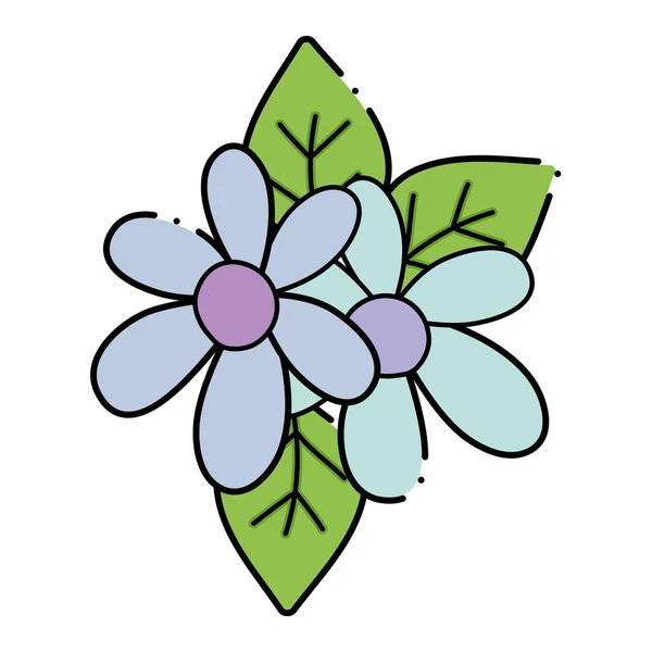 Цвет красивых цветов с лепестками и листьями украшения — стоковый вектор