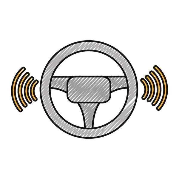 Grated car steering wheel to drive icon — Stock Vector
