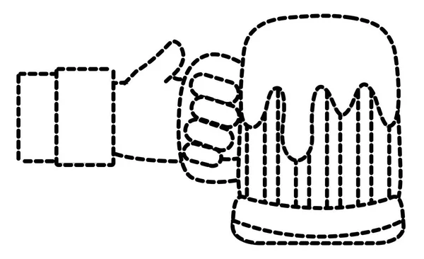 Tečkovaný tvar ruka s pivní alkohol sklo — Stockový vektor