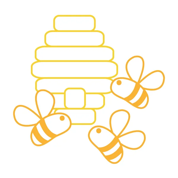霓虹灯线可爱的蜜蜂昆虫飞行约蜂窝 — 图库矢量图片