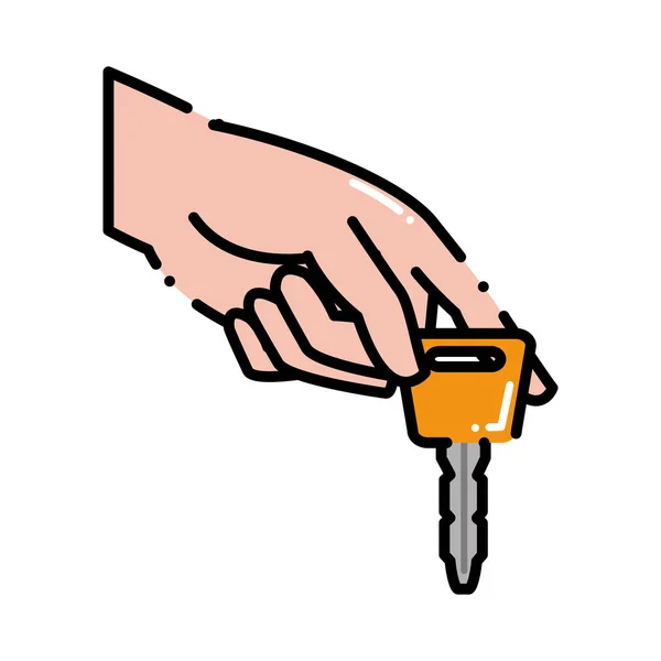 Dashed line hand with car key security object — Stock Vector