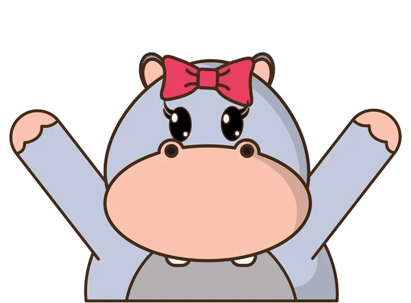 Adorable femelle hippopotame animal avec les mains en l'air — Image vectorielle