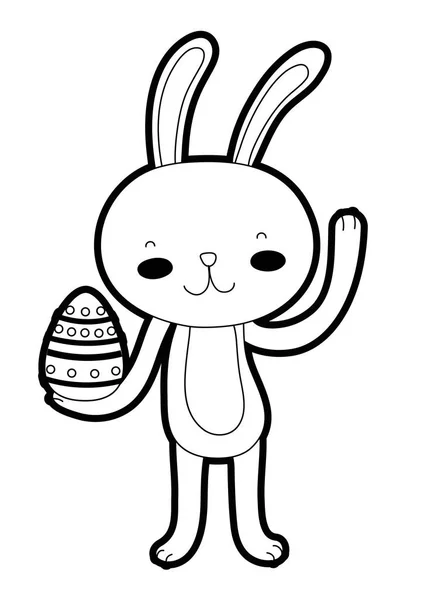 Outline happy rabbit animal with egg easter — Stock Vector