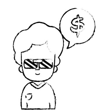 güneş gözlüğü ve sohbet kabarcığı Doları sembolü olan Grunge adam