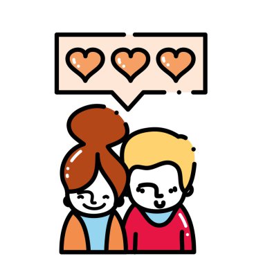 Kesikli çizgi mutlu clouple sohbet kabarcığı yürekleri