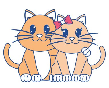 çizgi rengi iki sevimli hayvan karakter kedi