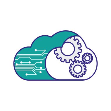 Bulut depolama teknolojisi ve sanal Tema izole tasarım vektör çizim bilgisayar