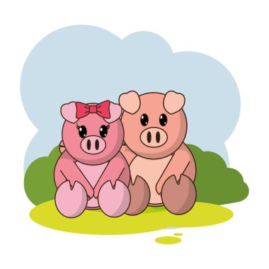 domuz çift sevimli hayvan peyzaj