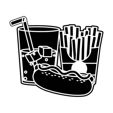 Sosisli sandviç içki ve patates kızartması lokanta kentsel ve lezzetli menü Tema Isolated vektör çizim tasarım