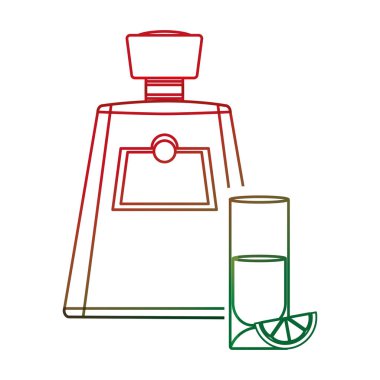 Alkol içki ve cam Tema izole tasarım vektör çizim şişe tekila