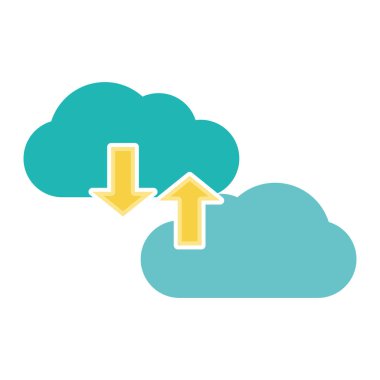 Bulut depolama teknolojisi ve sanal Tema izole tasarım vektör çizim bilgisayar