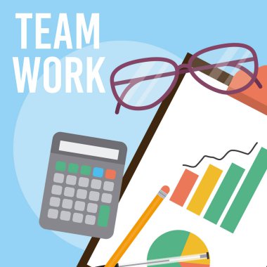 Takım çalışması ve office öğeleri çizgi film illüstrasyon grafik tasarım vektör