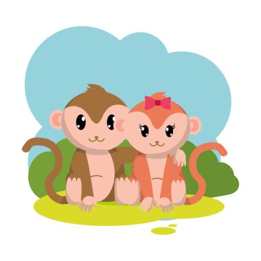 renkli maymun çift sevimli hayvan peyzaj