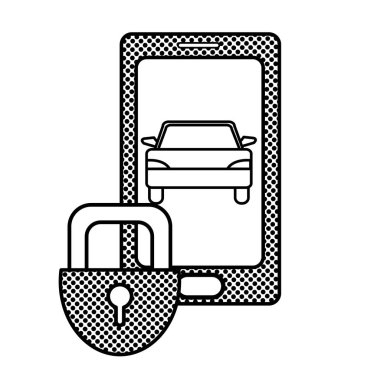 Araba ve yakın asma kilit güvenlik ile doku smartphone doldurma